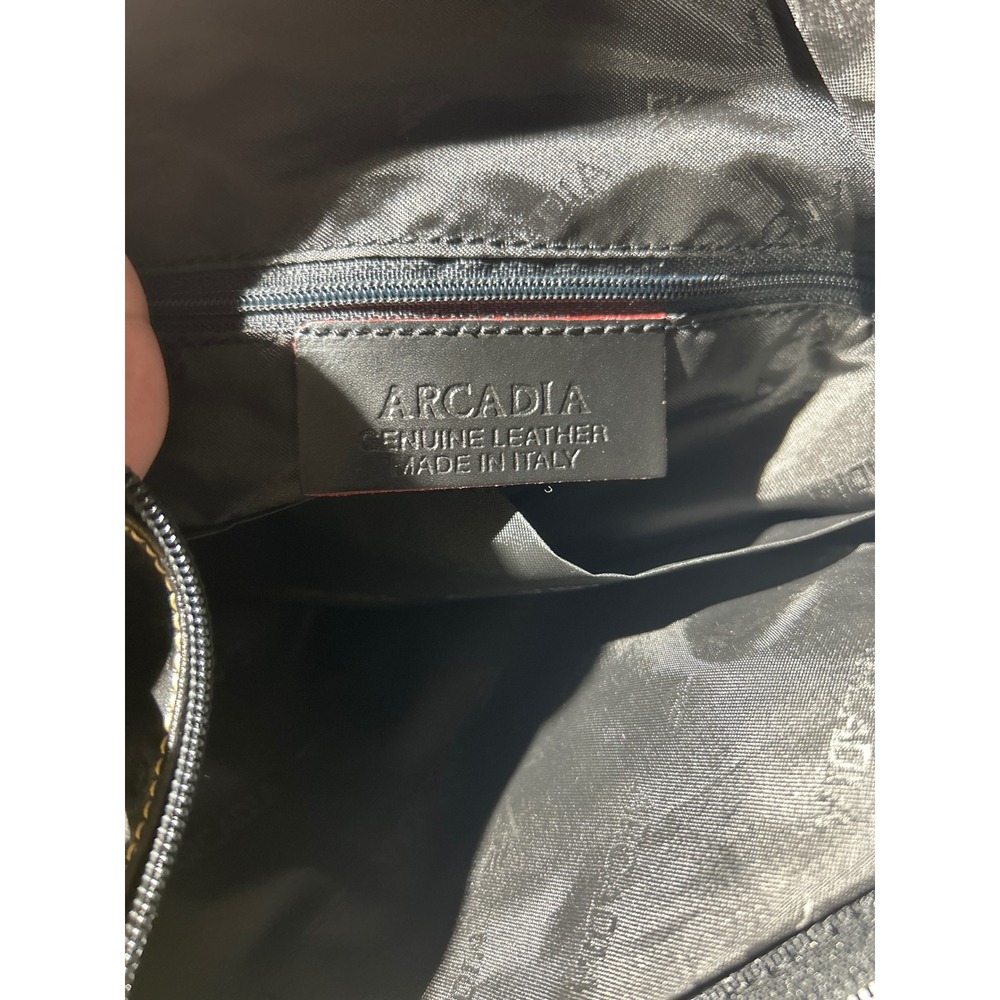 Arcadia Black‎ Embossed Genuine Leather Tote Bag Made in Italy Gold Hardware - Picture 6 of 9